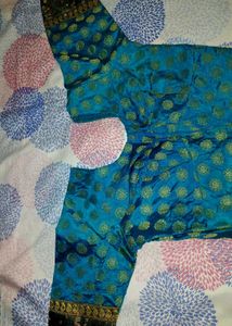 Elegant Beige &amp; Blue Silk Saree