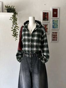 Cozy Plaid Button-Up Hoodie Shirt