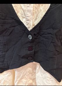 Chic Button-Up Shirt with Black Vest