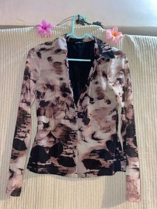 Abstract Print Sheer Top
