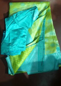 Green and Teal Saree with Blouse