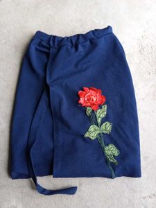 Cute Girls' Navy Blue Skirt with Rose Embroidery