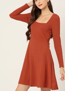 Rust colored Solid A-Line Dress