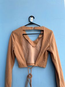 Brown Long Sleeve Cropped Top