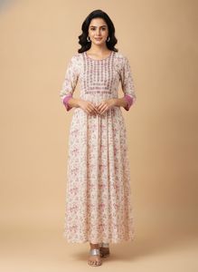 Beautiful Printed Kurta with Embellished Neckline