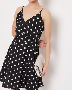 Berrylush Women Black Printed Wrap Dress Polka Dot