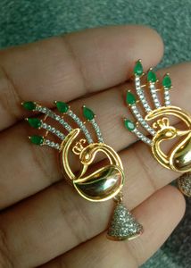 Peacock Earrings with Green Stones