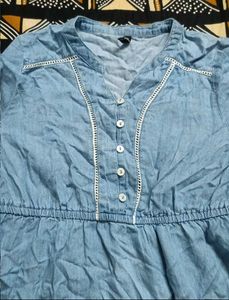 Denim Dress with White Trim