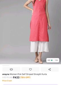 Anayna Women Pink Kurta L size