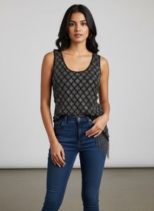 Sparkly Embellished Black Tank Top