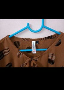 Brown Printed Tie Neck Top