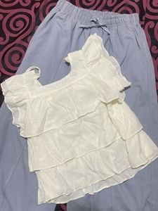 Tiered Ruffle White Top