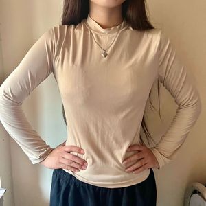 Beige Mock Neck Long Sleeve Top