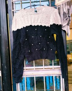 Very Beautiful Pearl Work Woolen Crop Top