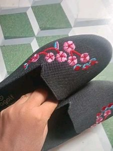 Leagolf Black Floral Ballerinas