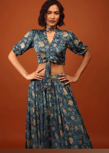 Blue Floral Print Blouse skirt