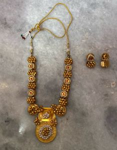 Traditional Gold-Toned Necklace &amp; Earrings Set