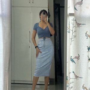 Blue Gingham Pencil Skirt