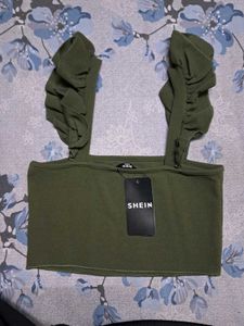 Olive Ruffle Crop Top - New with Tag