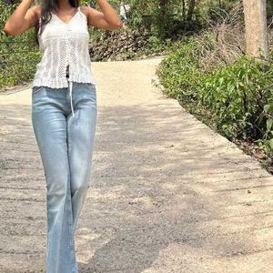 White Crochet Halter Neck Top