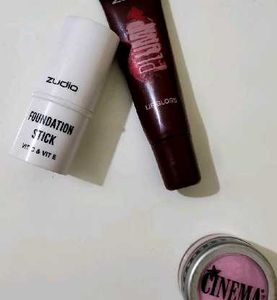 Lip Gloss+Foundation Stick+Pink Highlighter 💄✨️