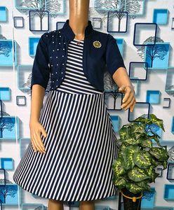 🇬🇧Girl double Pieces Striped Dress Navy Blue
