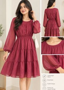Burgundy Tiered Chiffon Dress
