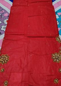 Red Embroidered Salwar Suit With Dupatta