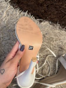 Stylish White Lace-Up Heels