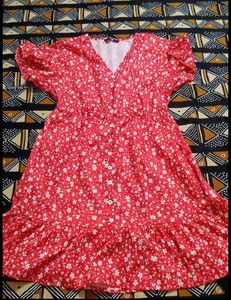 Red Floral Print Button-Up Dress