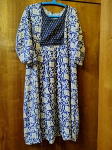 🔥XL Royal Blue &amp; White Block Print Kurta