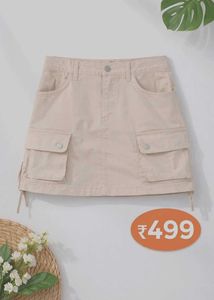 ✨ Women Beige Cargo Skirt | 100% Cotton | Size 28