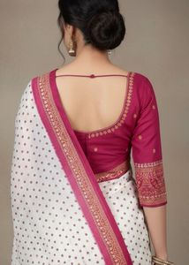 Elegant White &amp; Pink Printed Saree