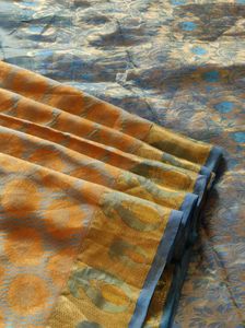 yellow and blue Korvai kanchipuram silk