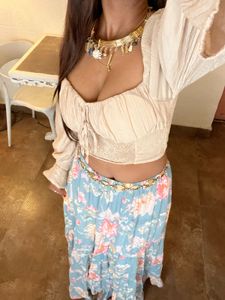 Boho Chic Crop Top with Bell Sleeves