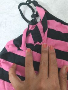 Pink &amp; Black Striped Camisole Top