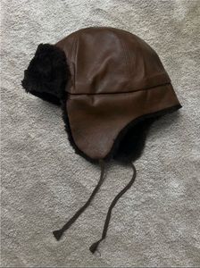 Brown Faux Leather Trapper Hat