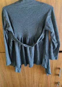 Elegant Gray Open-Front Cardigan