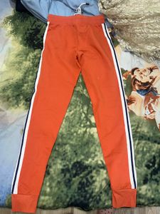 Orange Joggers with White Stripe Detail