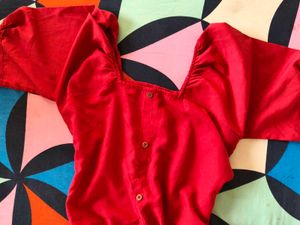 Chic Red Square Neck Dress