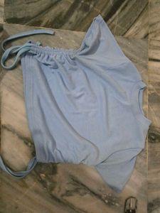 Light Blue Ruched Drawstring Top