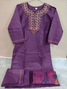 Purple Embroidered Kurta Set