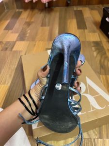 Metallic Blue Strappy Heels