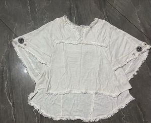 White Textured V-Neck Top