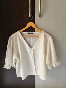 Cream Textured Button-Up Blouse