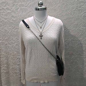 Cream Cable Knit V-Neck Sweater