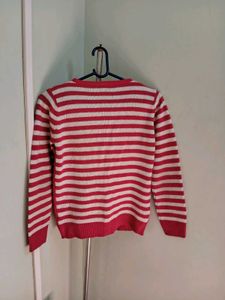 Pink Knit Sweater with White Stripes