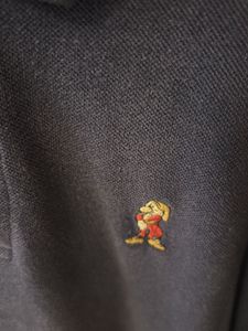 Vintage Navy Polo Shirt with Embroidered Character
