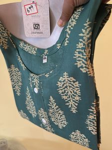 Green Block Print Kurta + Free Gift