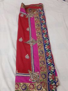 Designer Embroidered Red Saree